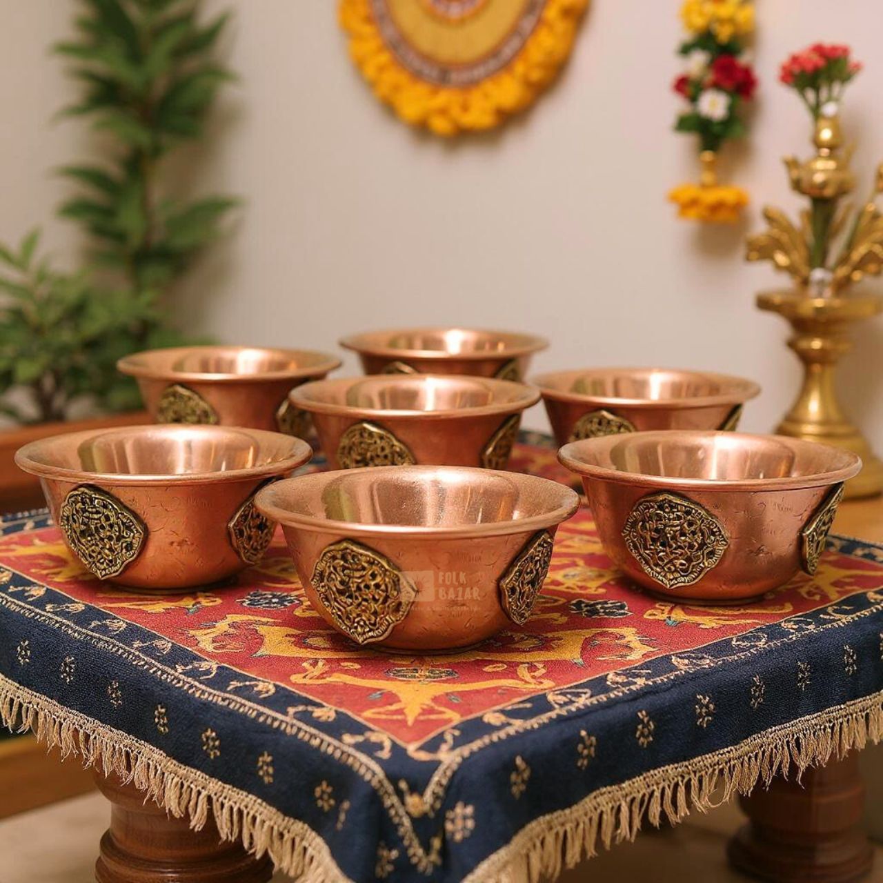 Carved Copper Ting (Offeringbowl) (Set of 7)